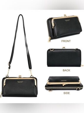 Montana West Black Crossbody Wallet with Gold Hardware